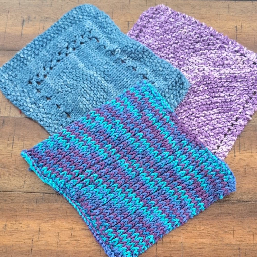 Handcrafted Knitted Dishcloth Set - Blue, Purple, and Multicolor